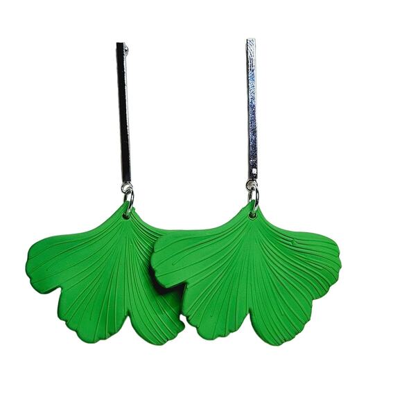 Green Ginkgo Leaf Drop Earrings Cottage Bold Dopamine - Picture 1 of 4